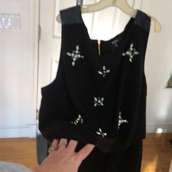 XOXO size 14 black sleeveless dress beaded over lay top back zip - Picture 5 of 11